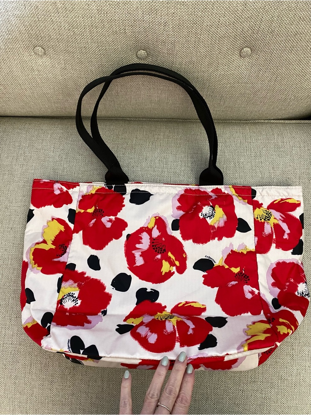 Lesportsac Red Floral Tote with Black Handles